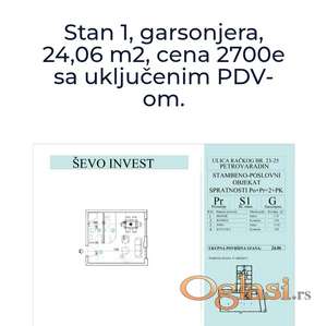 Novi Sad- Petrovaradin, funkcionalna garsonjera 24,06m2. Direktno od investitora!